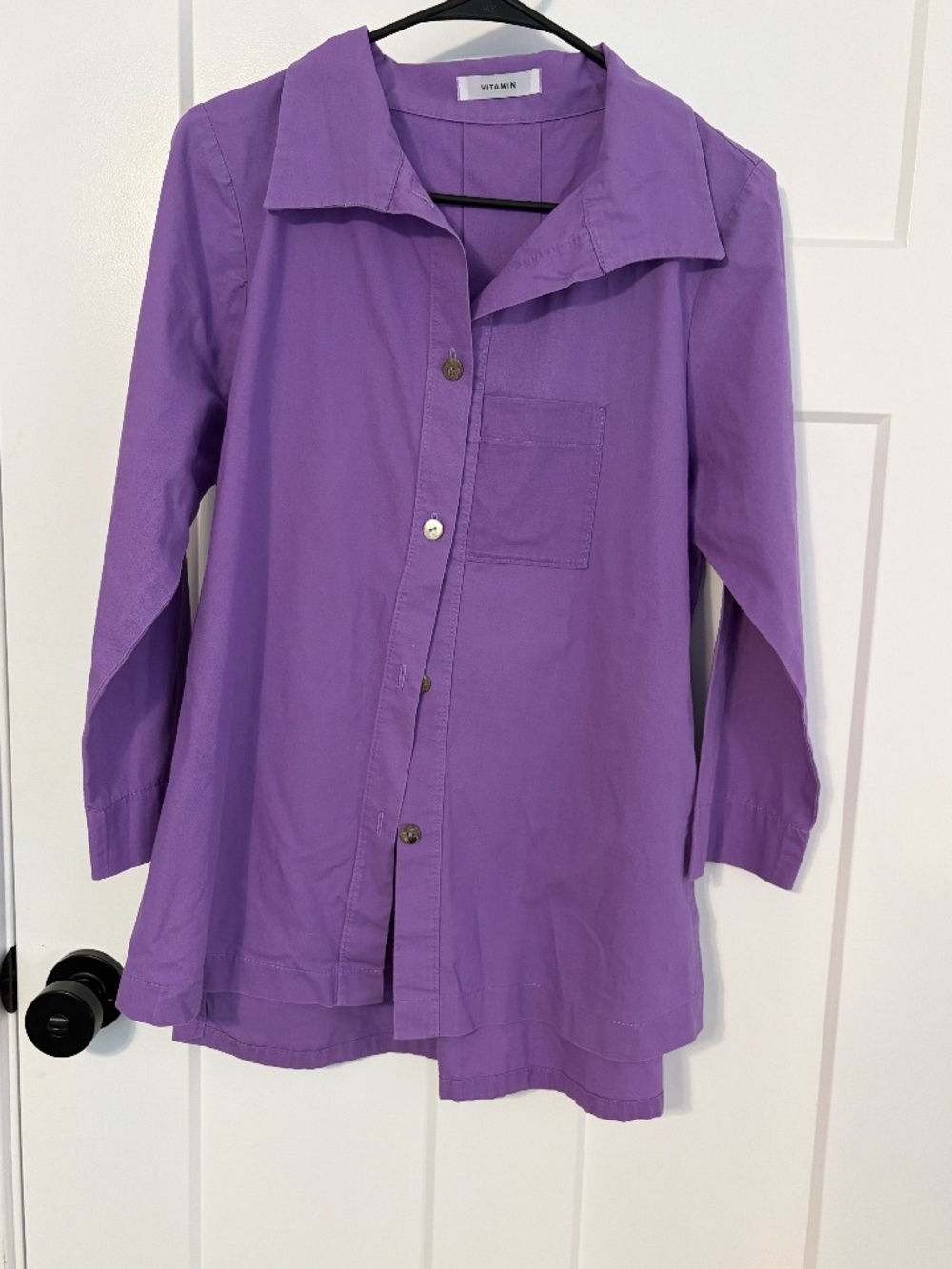VITAMIN Women’s Purple Button Down 100% Cotton Luxury Collared Pocket Small